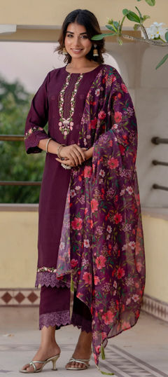 Purple and Violet color Salwar Kameez in Silk fabric with Embroidered, Resham, Thread work