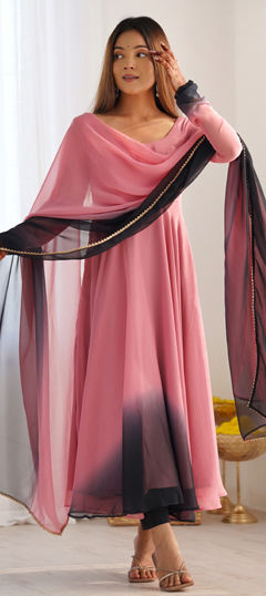 Pink and Majenta color Salwar Kameez in Faux Georgette fabric with Printed work