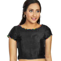 Black and Grey color Blouse in Art Silk fabric with Thread work