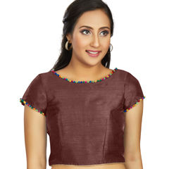 Beige and Brown color Blouse in Art Silk fabric with Thread work
