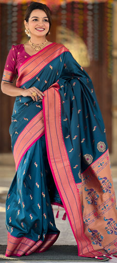 Blue color Saree in Banarasi Silk fabric with Weaving, Zari work