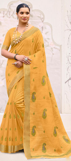 Blue color Saree in Linen fabric with Printed work