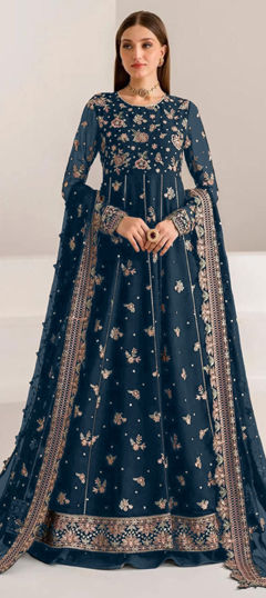Blue color Salwar Kameez in Faux Georgette fabric with Embroidered, Sequence, Thread work