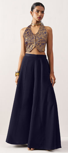 Blue, Gold color Salwar Kameez in Jacquard fabric with Weaving work