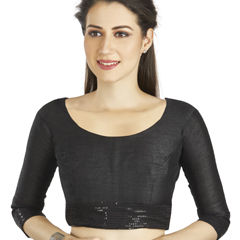 Black and Grey color Blouse in Art Silk fabric with Thread work
