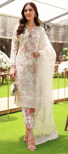 White and Off White color Salwar Kameez in Organza Silk fabric with Embroidered, Sequence, Thread work