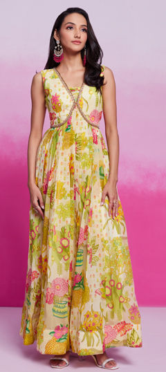 Blue color Co-ords Set in Georgette fabric with Embroidered, Printed work