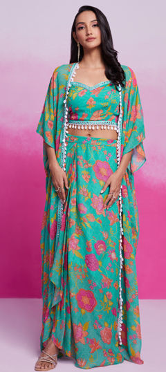 Pink and Majenta color Co-ords Set in Net, Organza Silk fabric with Embroidered work