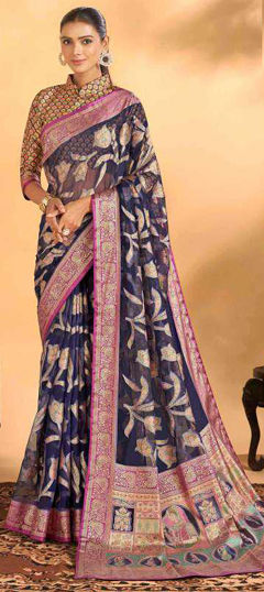 Blue color Saree in Brasso fabric with Printed work