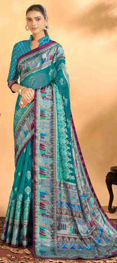 Green color Saree in Brasso fabric with Printed work