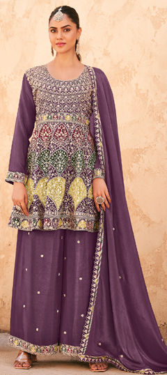 Pink and Majenta color Salwar Kameez in Silk fabric with Embroidered, Sequence, Thread work