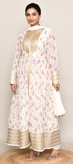 White and Off White color Salwar Kameez in Silk fabric with Embroidered, Sequence work