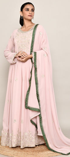 Pink and Majenta color Salwar Kameez in Georgette fabric with Embroidered, Sequence work
