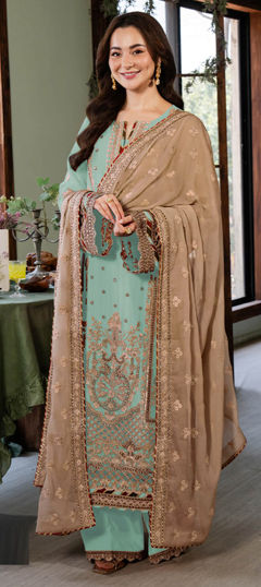 Blue color Salwar Kameez in Faux Georgette fabric with Embroidered, Sequence, Thread work