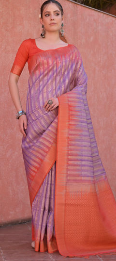 Purple and Violet color Saree in Tussar Silk fabric with Weaving, Zari work