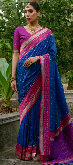 Blue color Saree in Banarasi Silk fabric with Weaving, Zari work