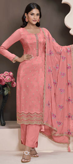 Pink and Majenta color Salwar Kameez in Silk fabric with Embroidered, Sequence, Thread work