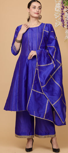 Blue color Salwar Kameez in Silk fabric with Gota Patti work