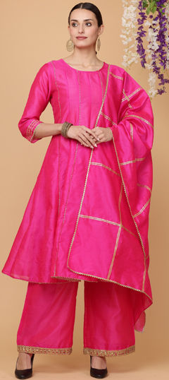 Pink and Majenta color Salwar Kameez in Silk fabric with Gota Patti work