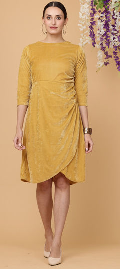 Beige and Brown color Dress in Velvet fabric with Gota Patti work