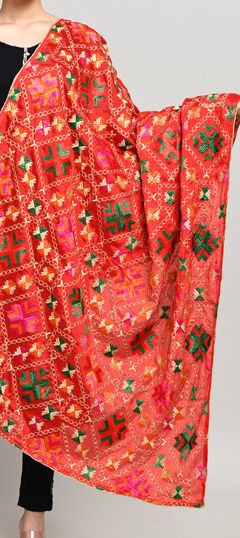 Red and Maroon color Dupatta in Cotton fabric with Embroidered, Thread work