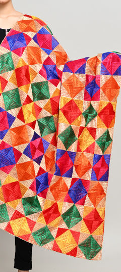 Multicolor color Dupatta in Cotton fabric with Embroidered, Thread work