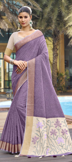 Blue color Saree in Cotton fabric with Printed work