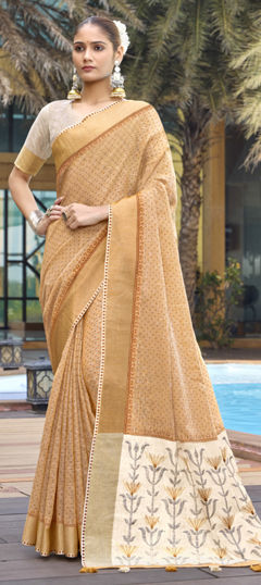 Black and Grey color Saree in Cotton fabric with Printed work