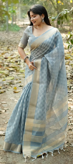 Black and Grey color Saree in Art Silk fabric with Weaving work