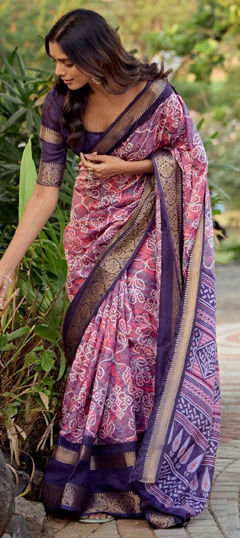 Pink and Majenta color Saree in Art Silk fabric with Printed, Weaving work