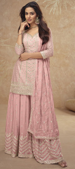 Pink and Majenta color Salwar Kameez in Silk fabric with Embroidered, Sequence, Thread work