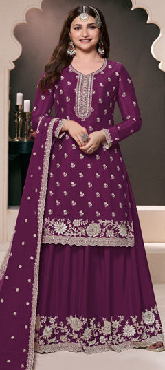 Purple and Violet color Salwar Kameez in Silk fabric with Embroidered, Sequence, Stone, Thread work