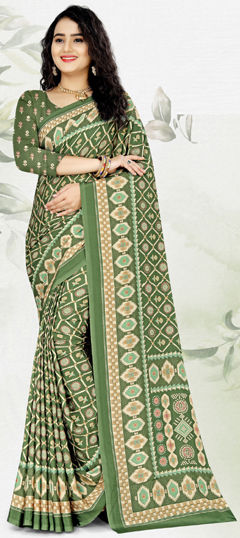 Green color Saree in Crepe Silk fabric with Printed work