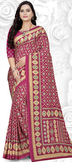 Pink and Majenta color Saree in Crepe Silk fabric with Printed work