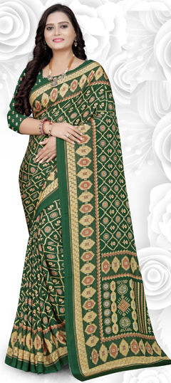 Green color Saree in Crepe Silk fabric with Printed work