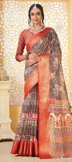 Multicolor color Saree in Linen fabric with Printed work