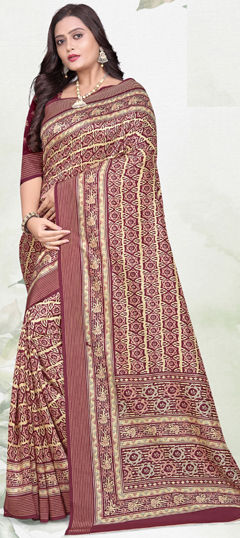 Red and Maroon color Saree in Art Silk fabric with Printed work