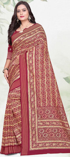 Red and Maroon color Saree in Art Silk fabric with Printed work