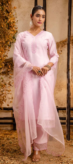 Pink and Majenta color Salwar Kameez in Viscose fabric with Embroidered, Sequence, Thread work