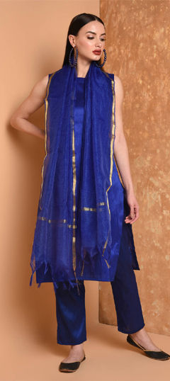 Blue color Salwar Kameez in Silk fabric with Thread work