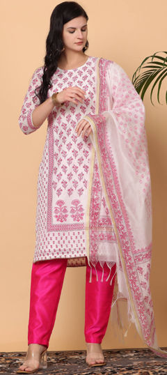 White and Off White color Salwar Kameez in Cotton fabric with Block Print work