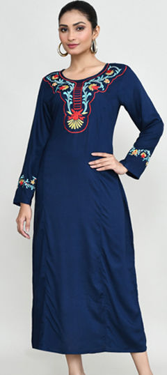 Blue color Kurti in Rayon fabric with Embroidered, Thread work