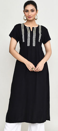 Black and Grey color Kurti in Rayon fabric with Embroidered, Thread work