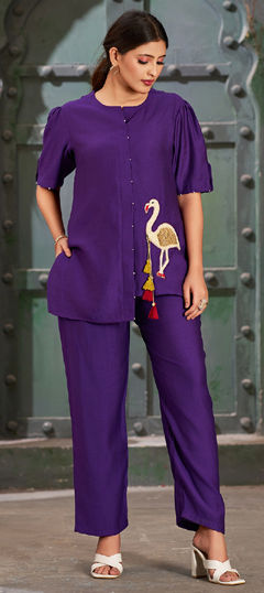 Purple and Violet color Co-ords Set in Silk cotton fabric with Embroidered work