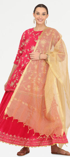 Pink and Majenta color Long Lehenga Choli in Velvet fabric with Embroidered, Thread work