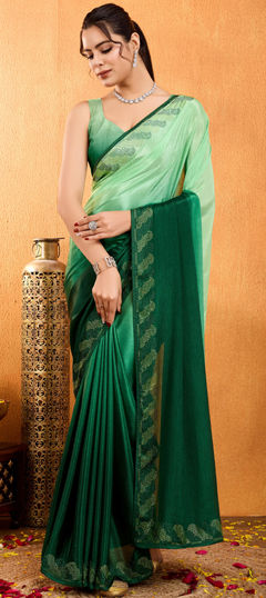 Green color Saree in Art Silk fabric with Stone work