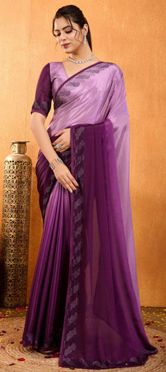 Pink and Majenta color Saree in Art Silk fabric with Stone work