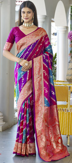 Pink and Majenta color Saree in Banarasi Silk fabric with Weaving, Zari work