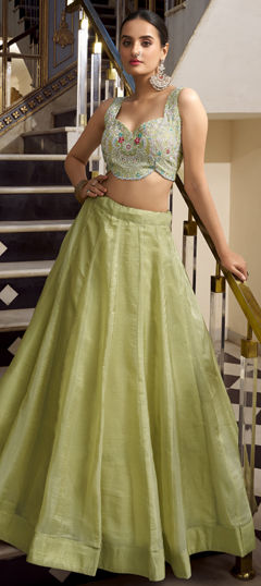 Blue color Lehenga in Crushed Silk fabric with Embroidered, Sequence, Thread work