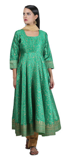 Green color Salwar Kameez in Silk fabric with Block Print work
